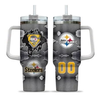 custom pittsburgh steelers superman shield gold gray curved tumbler best selling.webp