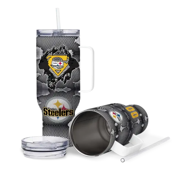 custom pittsburgh steelers superman shield gold gray curved tumbler high quality.webp
