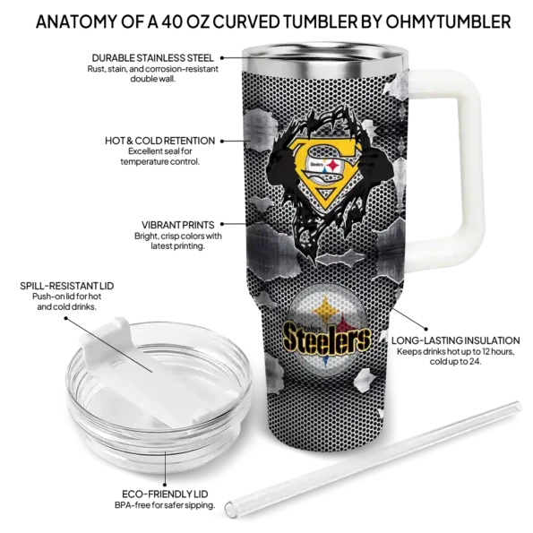 custom pittsburgh steelers superman shield gold gray curved tumbler new arrival.webp