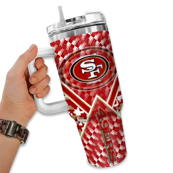 custom san francisco 49ers chevron angle red curved tumbler fashion forward.webp