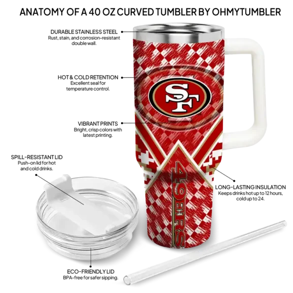 custom san francisco 49ers chevron angle red curved tumbler new arrival.webp