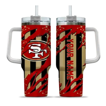 custom san francisco 49ers claw cut red black curved tumbler best selling.webp