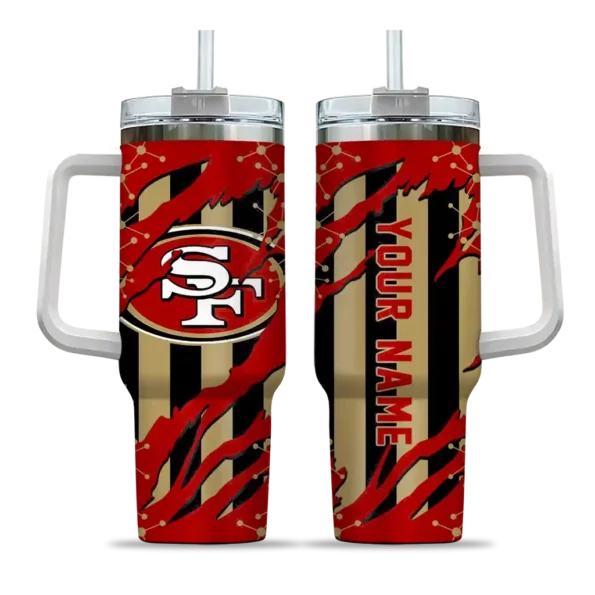 custom san francisco 49ers claw cut red black curved tumbler best selling.webp