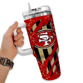 custom san francisco 49ers claw cut red black curved tumbler fashion forward.webp