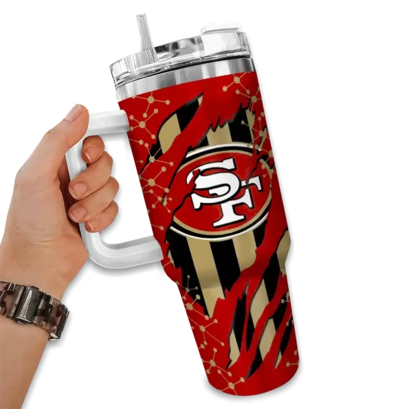 custom san francisco 49ers claw cut red black curved tumbler fashion forward.webp
