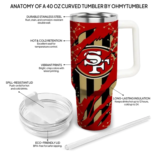 custom san francisco 49ers claw cut red black curved tumbler new arrival.webp