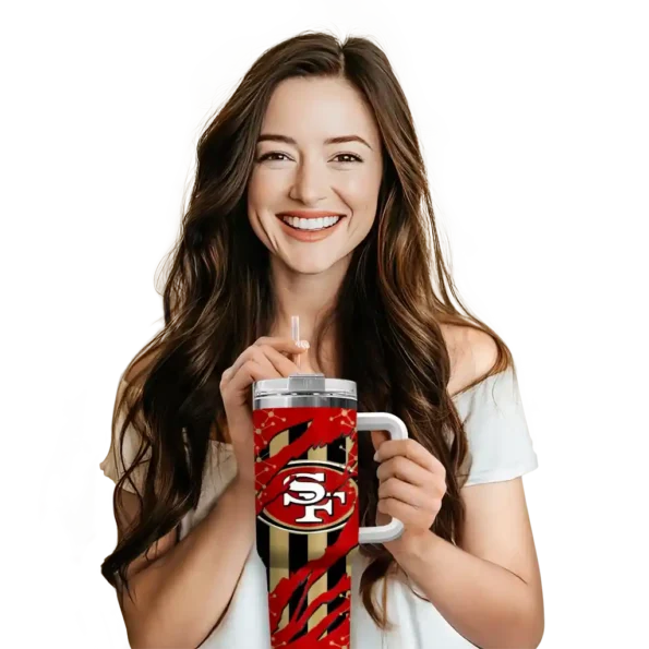 custom san francisco 49ers claw cut red black curved tumbler premium grade.webp
