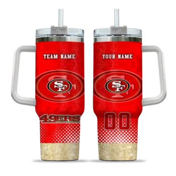 custom san francisco 49ers geometric prism red curved tumbler best selling.webp