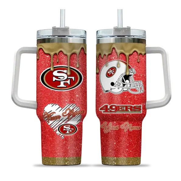 custom san francisco 49ers heart helmet motif red curved tumbler best selling.webp