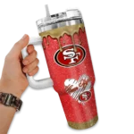 custom san francisco 49ers heart helmet motif red curved tumbler best selling.webp