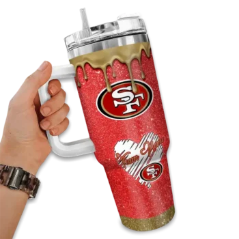 custom san francisco 49ers heart helmet motif red curved tumbler fashion forward.webp