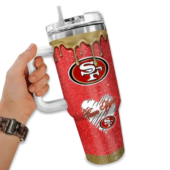 custom san francisco 49ers heart helmet motif red curved tumbler fashion forward.webp