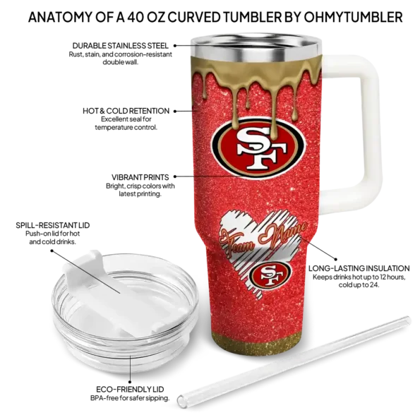 custom san francisco 49ers heart helmet motif red curved tumbler new arrival.webp