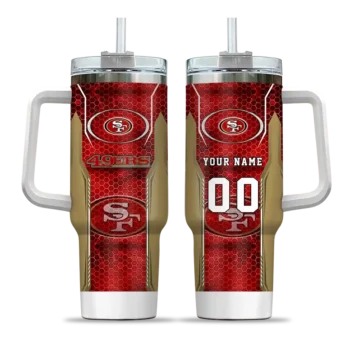 custom san francisco 49ers hexagon armor red curved tumbler best selling.webp