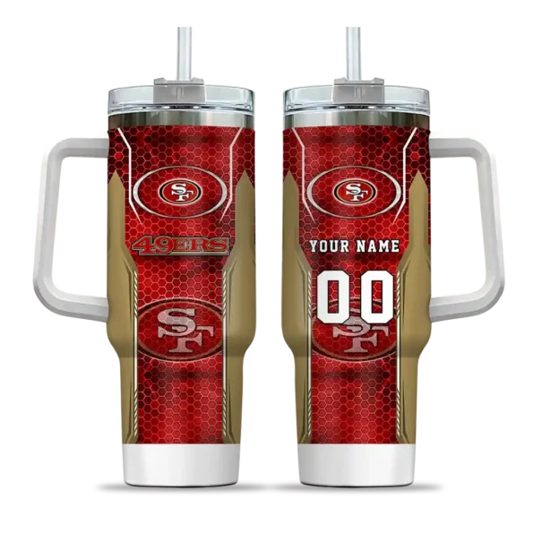 custom san francisco 49ers hexagon armor red curved tumbler best selling.webp