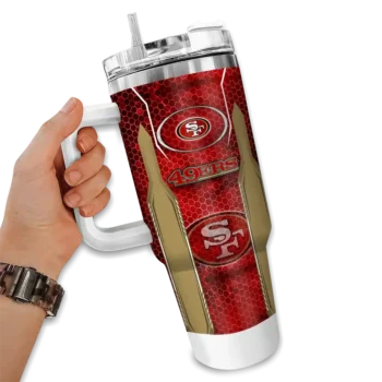 custom san francisco 49ers hexagon armor red curved tumbler fashion forward.webp