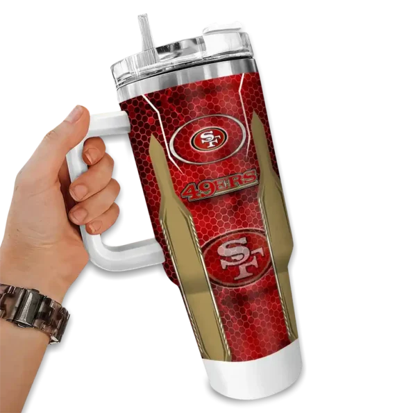 custom san francisco 49ers hexagon armor red curved tumbler fashion forward.webp