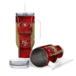 custom san francisco 49ers hexagon armor red curved tumbler best selling.webp