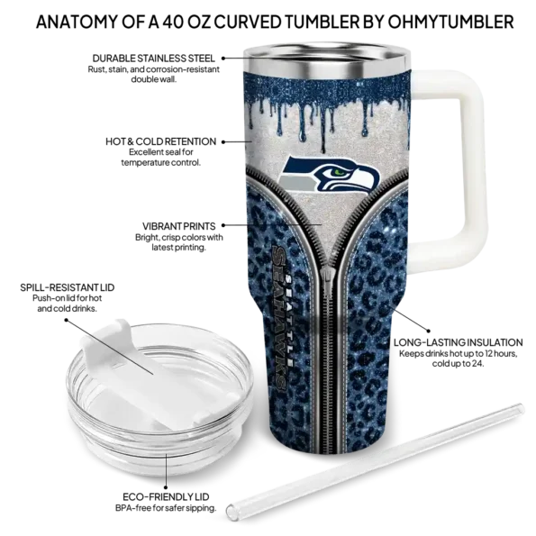 custom seattle seahawks leopard zipper blue curved tumbler new arrival.webp