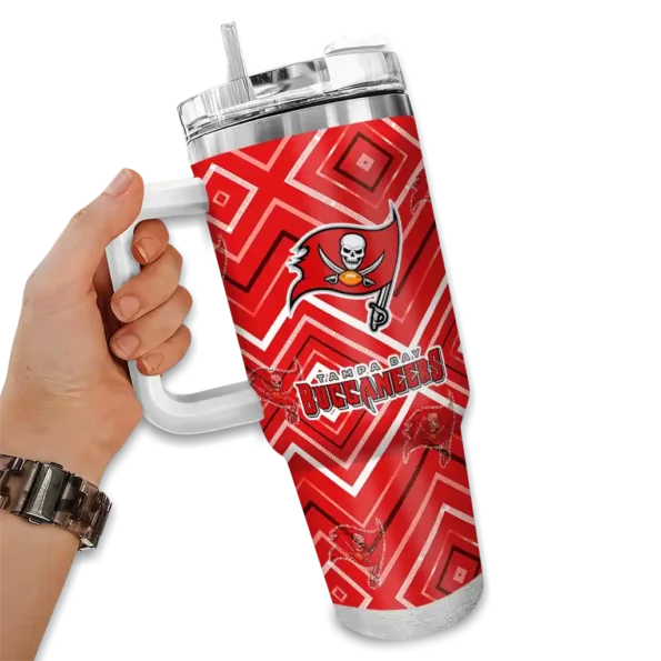custom tampa bay buccaneers bold diamonds red curved tumbler fashion forward.webp