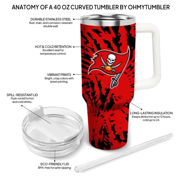 custom tampa bay buccaneers burst swirl red curved tumbler new arrival.webp