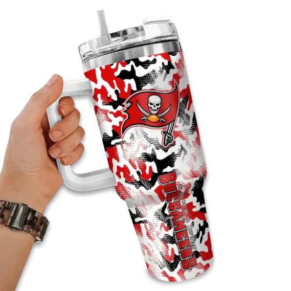 custom tampa bay buccaneers camo mashup red white curved tumbler fashion forward.webp