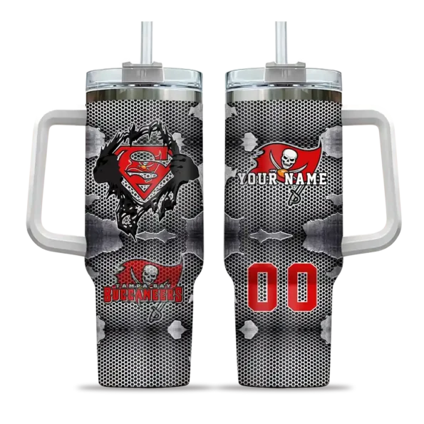 custom tampa bay buccaneers superman shield red gray curved tumbler best selling.webp