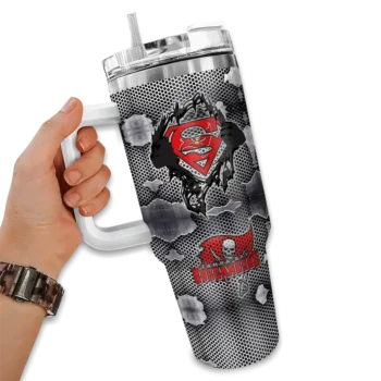 custom tampa bay buccaneers superman shield red gray curved tumbler fashion forward.webp