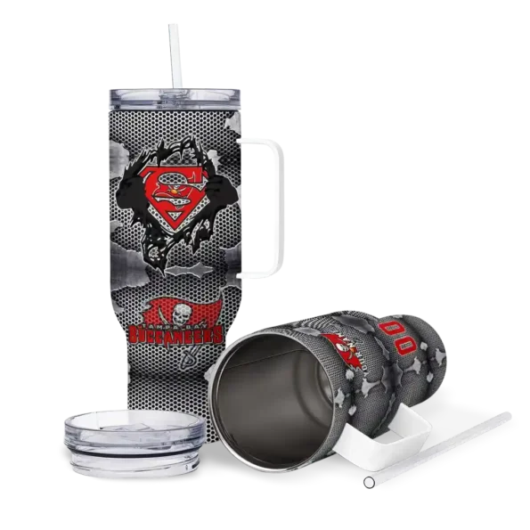 custom tampa bay buccaneers superman shield red gray curved tumbler high quality.webp