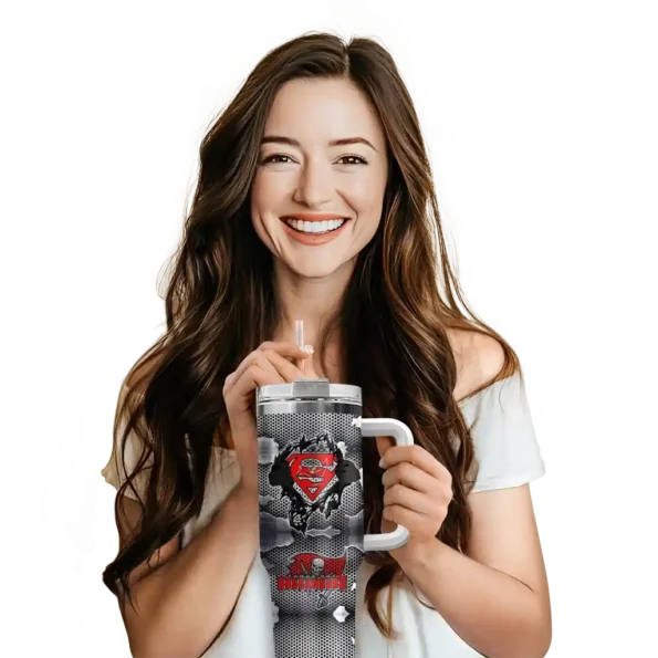 custom tampa bay buccaneers superman shield red gray curved tumbler premium grade.webp