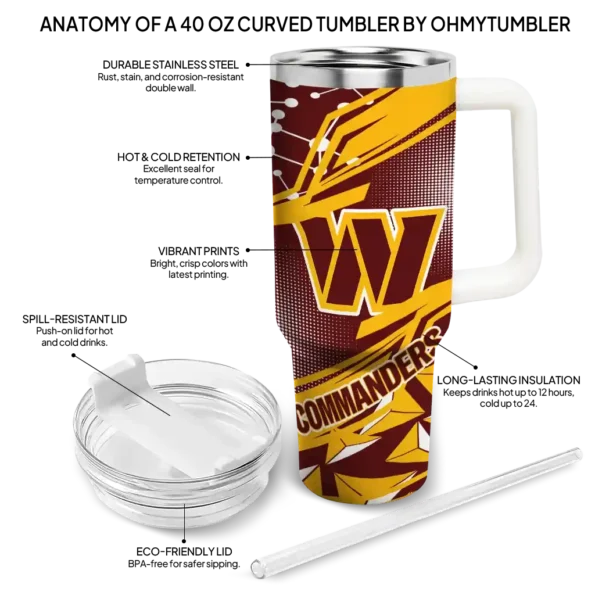 custom washington commanders abstract paths burgundy curved tumbler new arrival.webp