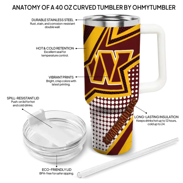 custom washington commanders arrow burst burgundy curved tumbler new arrival.webp