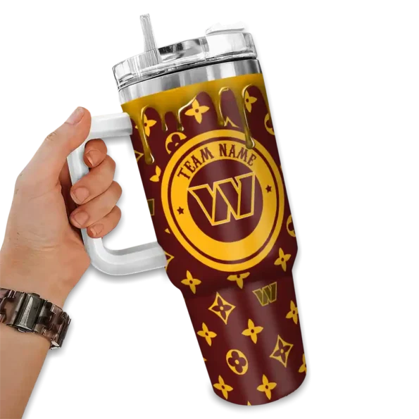 custom washington commanders bullseye drips burgundy curved tumbler fashion forward.webp