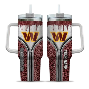 custom washington commanders leopard zipper burgundy curved tumbler best selling.webp