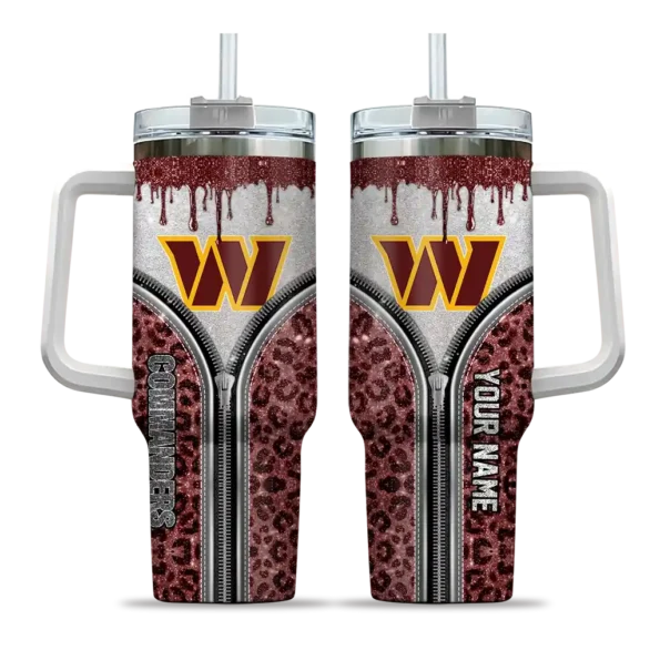 custom washington commanders leopard zipper burgundy curved tumbler best selling.webp
