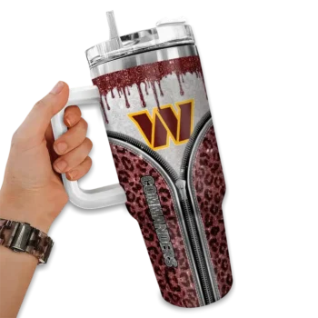 custom washington commanders leopard zipper burgundy curved tumbler fashion forward.webp