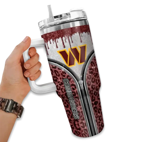 custom washington commanders leopard zipper burgundy curved tumbler fashion forward.webp