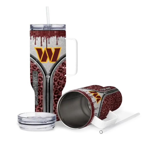 custom washington commanders leopard zipper burgundy curved tumbler high quality.webp