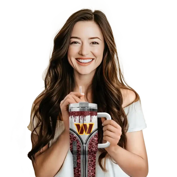 custom washington commanders leopard zipper burgundy curved tumbler premium grade.webp