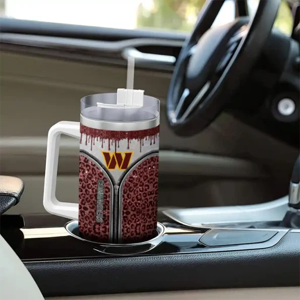 custom washington commanders leopard zipper burgundy curved tumbler trendy.webp