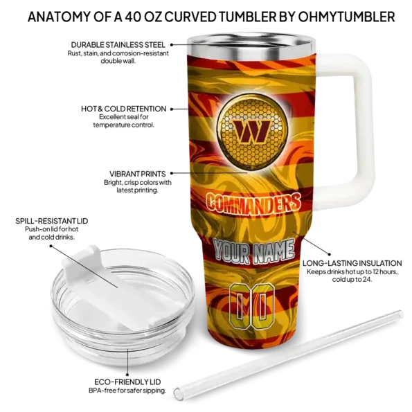 custom washington commanders marbled stripes burgundy curved tumbler new arrival.webp