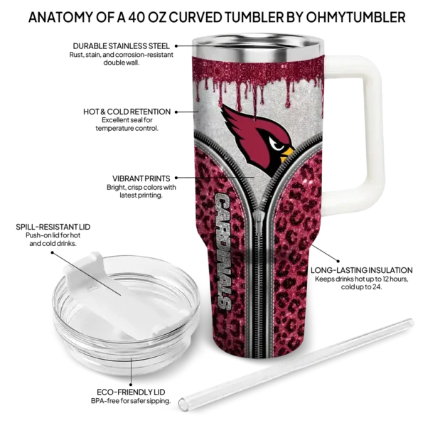 customized arizona cardinals leopard zipper red curved tumbler new arrival.webp