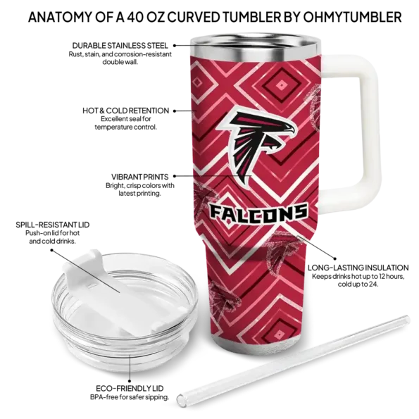 customized atlanta falcons bold diamonds red curved tumbler new arrival.webp