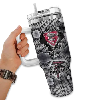 customized atlanta falcons superman shield red gray curved tumbler fashion forward.webp