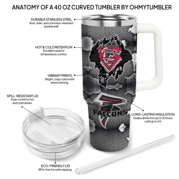 customized atlanta falcons superman shield red gray curved tumbler new arrival.webp