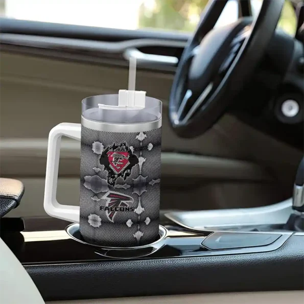 customized atlanta falcons superman shield red gray curved tumbler trendy.webp