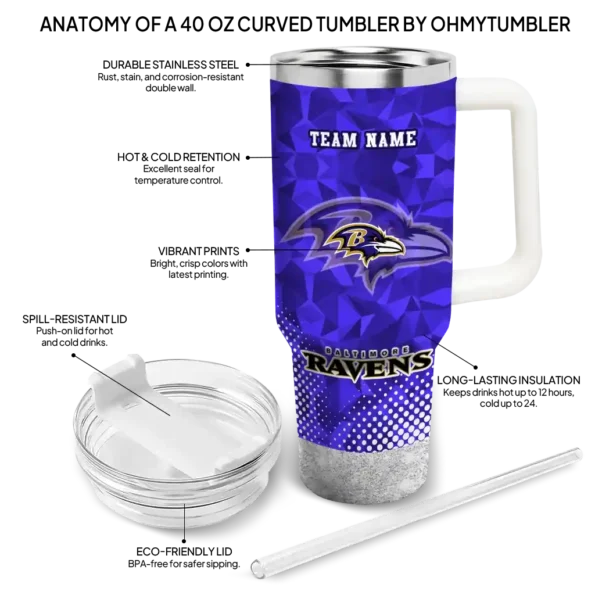 customized baltimore ravens geometric prism purple curved tumbler new arrival.webp