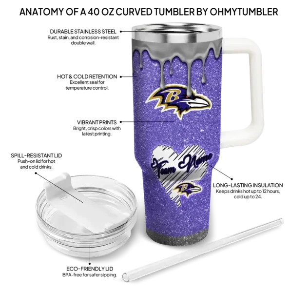 customized baltimore ravens heart helmet motif purple curved tumbler new arrival.webp