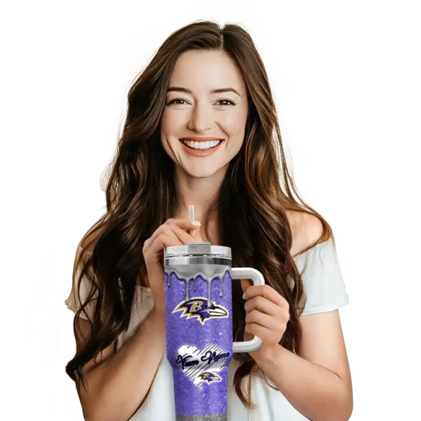 customized baltimore ravens heart helmet motif purple curved tumbler premium grade.webp