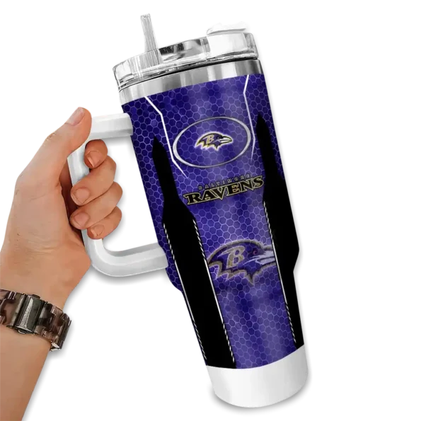 customized baltimore ravens hexagon armor purple curved tumbler fashion forward.webp